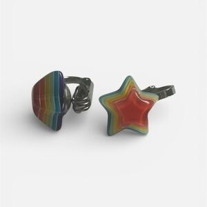 Rainbow Striped Clip-On Earrings - Enamel Star